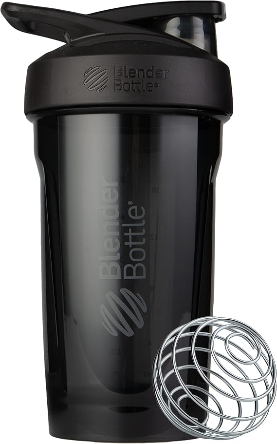 زجاجة هزازة رياضية BlenderBottle مع خفاقة سلكية، 24 أونصة، مشروبات بروتينية سوداء وترطيب للرياضيين وعشاق اللياقة البدنية، سهلة الخلط، متينة وخفيفة الوزن، غطاء قابل للقفل
