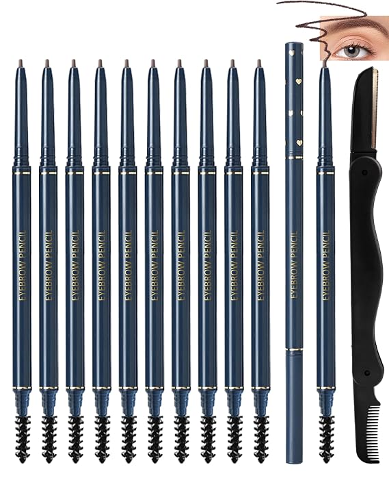 Eyebrow Pencils for Women, 12Pcs Brown Ultra-Fine Eye Brow Pencil Set,Easy to Color,Long-Lasting Waterproof Eyebrow Tint Pen Kit for Define Shape and Fill Brow,Women's Day Eye Makeup Gift for Girl-03