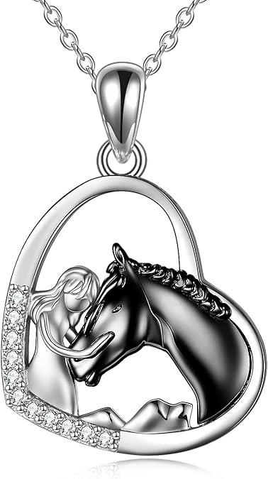 YFN Horse Pendant Necklace Jewelry 925 Sterling Silver Women Embrace Horse Gift For Women