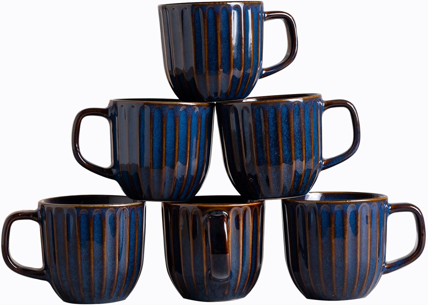 Kaffeebecher Set 6 Stück Tassen Set 320ml 6-Teiliges Kaffeetassen Porzellan mit Henkel Steingut Tasse Handmade Teetasse 6er Groß Milchkaffeetasse Kaffeepott Kaffeetasse