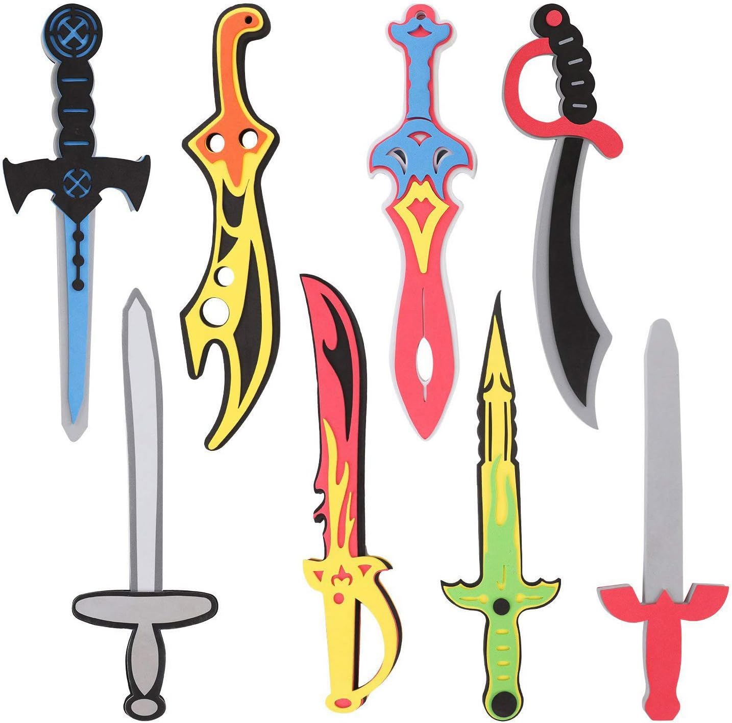 Liberty Imports Foam Swords 8 Pack Arms Toy Set for Kids - 8 تصاميم مختلفة Ninja Pirate Warrior Viking Swords Assorted