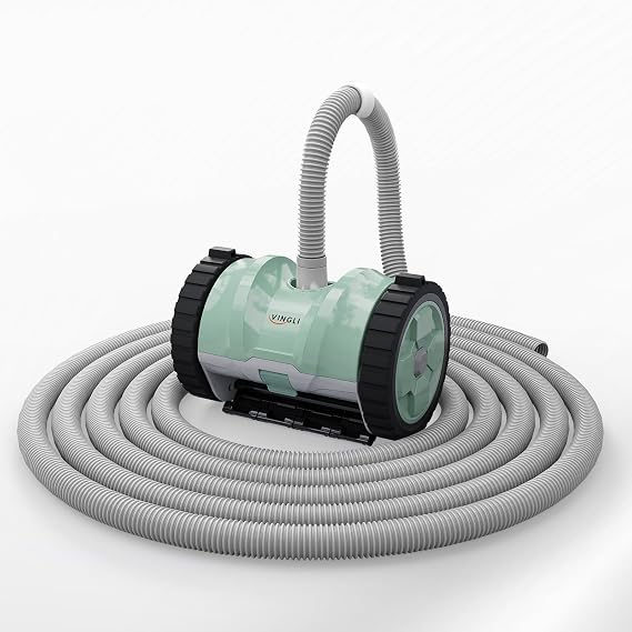 (2025 Upgrade) VINGLI Pool Vacuum Cleaner, Suction Side Wall-Climbing Sweeper for Ground&Inground Pools, Automatic Pool Vacuum with 39.6ft Tangle-Free Hose (Mint Green&Gray)