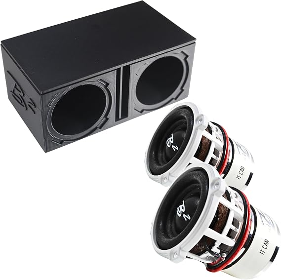 B2 Audio Dual Ported Subwoofer Box Enclosure w/2x Rampage RC2 2" Mini Subwoofers (B2-DUALVRC2-BK-PKG)