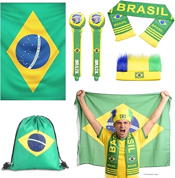 Brazil World Cup 2026 Soccer Fan Support Kit 6PCS,World Cup Merch for Fans Accessories,Flag Merchandise, Cheering Sticks,Scarf,Soccer Fan Decorations Kit Suitable for Events,Match Day & Parties