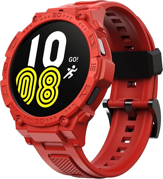 Compatible Galaxy Watch 5/4 44mm Band with Case, Rugged Protective Case Protector Military Sport Band, Red
