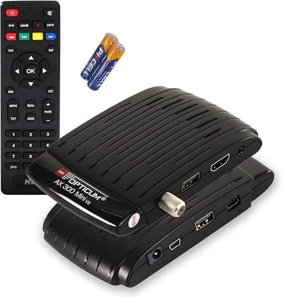 RED OPTICUM AX 300 Mini Satellite Receiver - Digital Satellite Receiver HD - External IR Sensor with LED Display - HDMI - USB - 12 V Power Supply Ideal for Camping