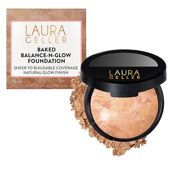 LAURA GELLER NEW YORK Baked Balance-n-Glow Illuminating Powder Foundation Light Handmade in Italy Pearl-Infused Satin Finish Vitamin C Brightening Buildable Sheer Coverage For Mature Skin