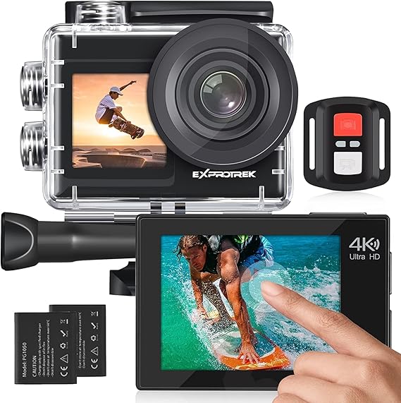 كاميرا أكشن 4K 60FPS مع شاشة تعمل باللمس،زاوية واسعة للغاية EIS 170، كاميرا رياضية للتحكم عن بعد تحت الماء مقاومة للماء بطول 40 مترًا مع ملحقات الخوذة