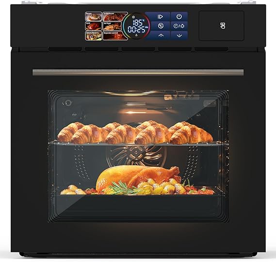 فرن حائط واحد 24 "، 2.5 Cu.Ft.، فرن كهربائي من الفولاذ المقاوم للصدأ، موقد فرن كهربائي، أفران حائط 24 بوصة كهربائية، 8 أوضاع للخبز، شاشة ذكية، قفل أمان، ETL معتمد
