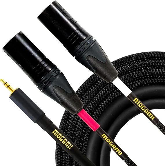 Mogami GOLD 3.5-2XLRM-03 كابل محول الصوت الاستريو Y ، 3.5 مم TRS التوصيل بسدادات XLR-Male المزدوجة ، جهات الاتصال الذهبية ، الموصلات المستقيمة ، 3 القدم