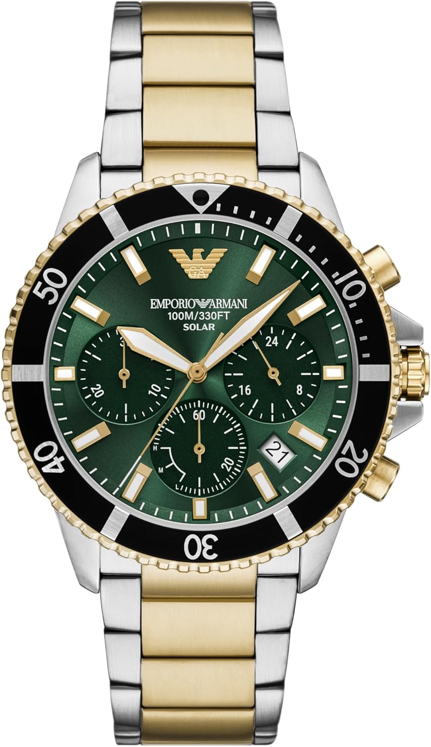 Emporio Mens World Explorer Solar-Powered Chronograph Two-Tone Stainless Steel Watch Model: AR11695