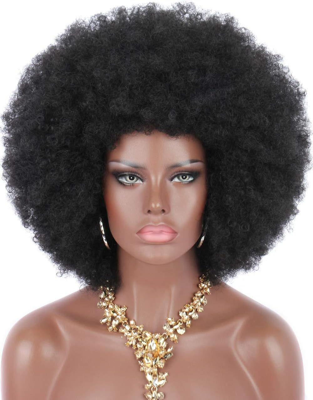 Kalyss Kinky Curly Afro Wig with Bangs 70s Afro Wigs for Black Women Glueless Wear and Bouncy Afros Wigs Natural Black,16 Inches