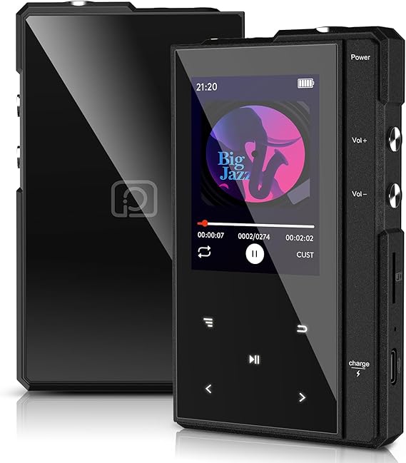 32GB MP3 Player with 90 Hours Long Battery Life,Bluetooth 5.0,Phinistec Z6 Digital Audio Player with Sturdy and Durable Metal Frame, 2.4'' IPS Glass Screen,FM Radio,Support up to 256GB