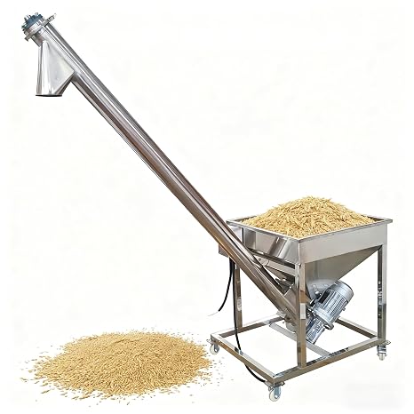 Screw Feeder Machine 3m3/H Capacity, 67'' Height, Stainless Steel Screw Type, Automatic Inclined Conveyor with Vibrating Hopper for Granules, Particles 220V 1PH 1.1KW