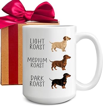 Dachshund Coffee Mug Gift for dachshund Lovers 15oz, Light Roast Medium roast dark roast, Funny Dog Mom Dad Mugs Gifts, Christmas Birthday dog Lover Morning Coffee mugs, Dog Owner Present Cup-341