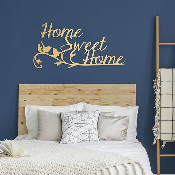 Home Sweet Home Metal Wall Decor, Front Porch Home Decor, Home Sweet Home Signs Wall Decor, Above Bed Wall Art, Wall Hanging for Living Room, Bedroom, Housewarming Gift Gold, 24x12|60x29 cm