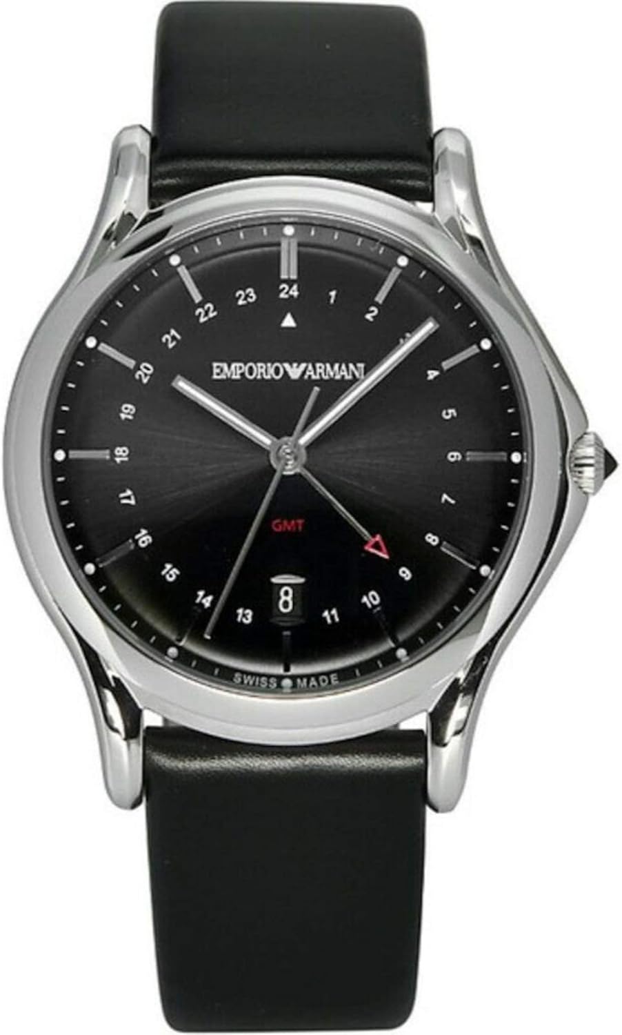 Emporio Armani Swiss Made Men & amp؛ # 39؛ s Swiss Quartz Stainless Steel and Black Leather Dress Watch Model: ARS1100