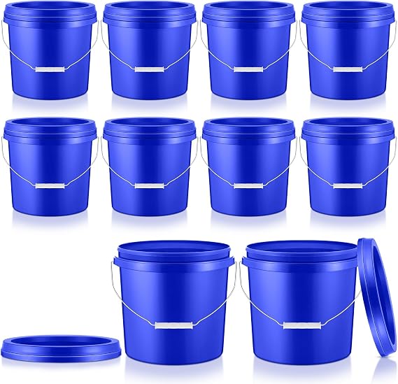 Tioncy 10 Pcs 2 جالون دلو من البلاستيك مع غطاء الثقيلة 2 جالون دلو سطل مع مقبض غطاء لحاوية التخزين المنزلية تنظيف المنزلية (الأزرق)