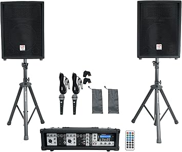 Rockville 10" Speakers + Mixer + Stands + Mics with Bluetooth for Church Sound Systems