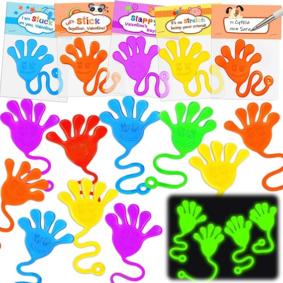 Thremhoo 30PCS Glow in the Dark Sticky Hands Party Favors for Kids Birthday Supplies Goodie Bag Stuffers Easter Egg Fillers Classroom Treasure Box Toys Carnival Prizes Bulk Treat Trinkets Pinata Stuff