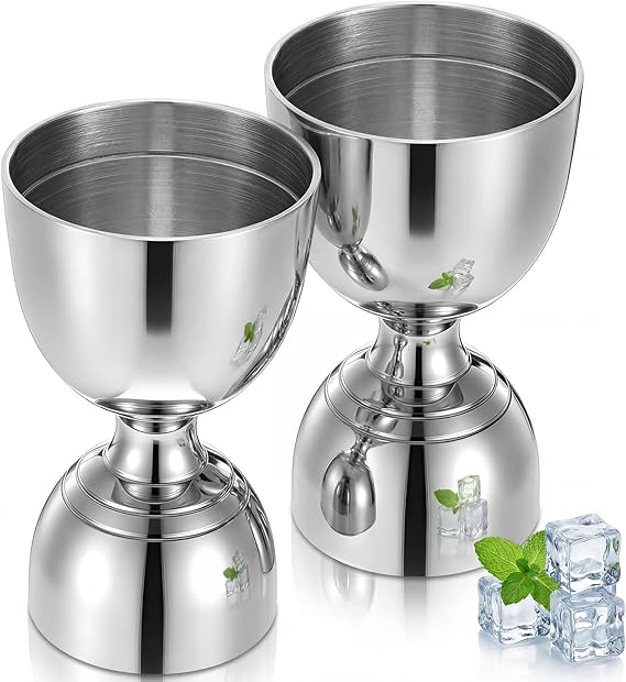 2 Pack 304 Stainless Steel Cocktail Jigger, 1oz 2oz Stainless Steel Shot Measure Jigger Bell Jiggers with Measuring Marks Double Shot Measure Cup Bartending Supplies for Professional and Home Bars