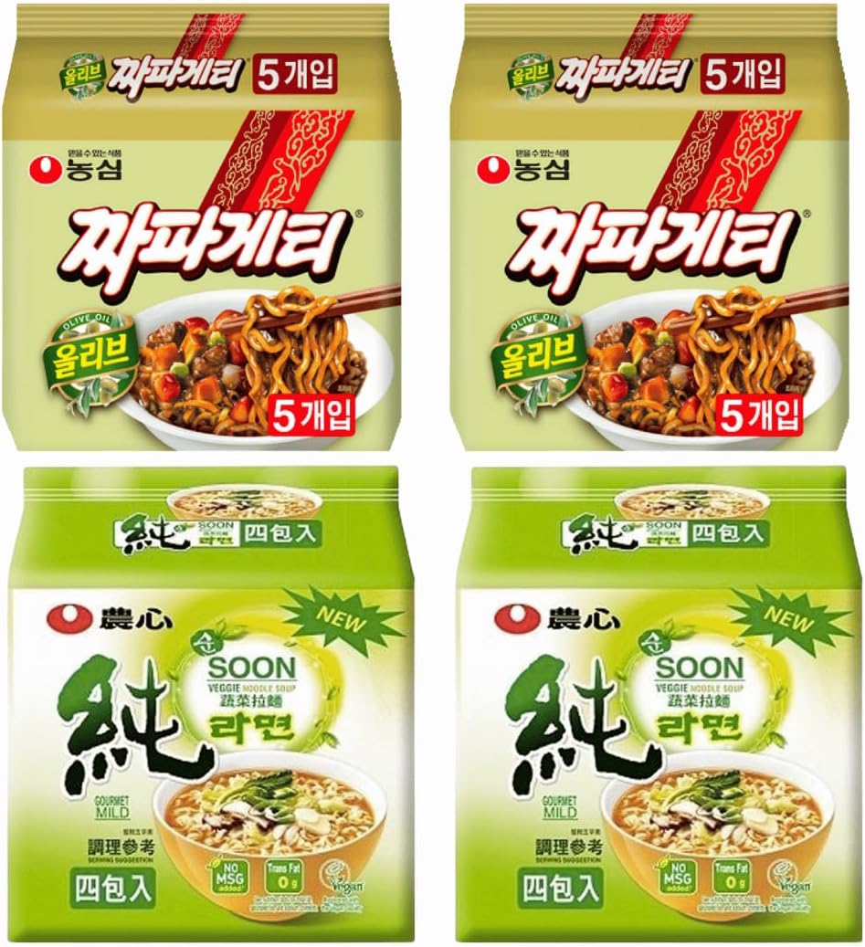 Starry Mart NS Ramyun Soon Veggie &amp; Chapagetti Chajangmyun Jjajang Korean Ramen Noodles Mix Bundle (Pack of 20) HALAL