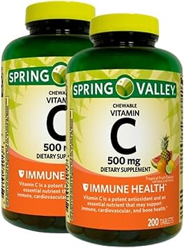 فيتامين C 500 mg، نكهة الفاكهة الاستوائية 200 عدد أقراص، مضغ فيتامين C، المكملات الغذائية + 7 يوم حبوب منع الحمل المنظم وشملت (حزمة من 2)
