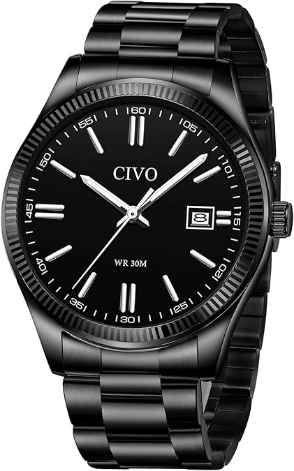 CIVO Analog Mens Watches Silver: Wrist Watches with Date Easy to Read - Dress Stainless Steel Watch for Men Gifts for Husband Father at Birthday Anniversary
