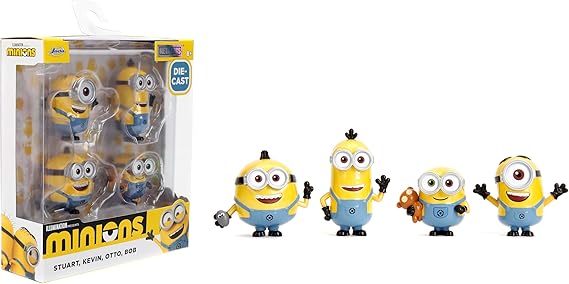 Jada Despicable Me Minions Metalfigs 4-Pack - Stuart، Kevin، Otto، Bob - Collectible 2.5 "Metal Figures، Wave 1
