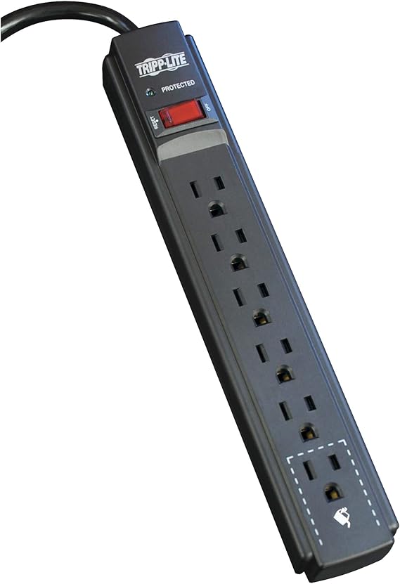 شريط طاقة واقي من زيادة التيار من سلسلة Eaton Tripp Lite، 6 منافذ، سلك تمديد بطول 6 أقدام، 900 جول، قاطع دائرة 15 أمبير، معتمد من UL، أسود (TLP606B)