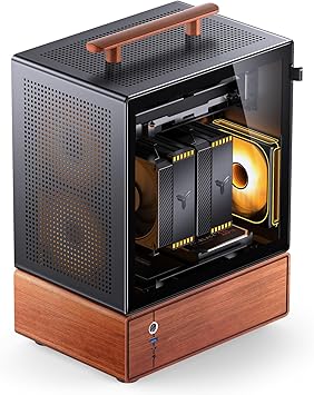 حافظة كمبيوتر JONSBO T7 Black Micro ATX،هيكل من الألومنيوم،بمقبض متعدد الوظائف،حافظة كمبيوتر سطح المكتب من الخشب الصلب، MBMicroATX/ITX، GPU 280 مم، PSU ATX 220 مم، ضعها على اليسار باللون الأسود