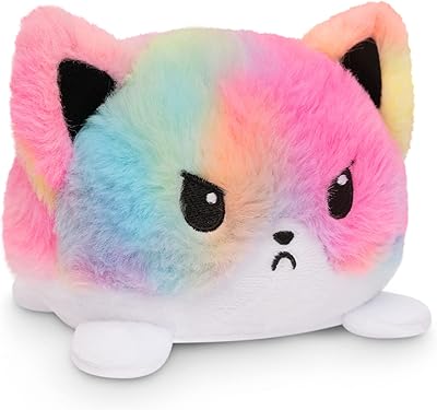 لعبة قطيفة على شكل ثعلب قابلة للعكس من TeeTurtle مقاس 4 بوصات مصبوغة بقوس قزح قابلة للطي على الوجهين مع تفاصيل مطرزة - قطيفة صغيرة لطيفة قابلة للتجميع للأطفال والمراهقين والبالغين