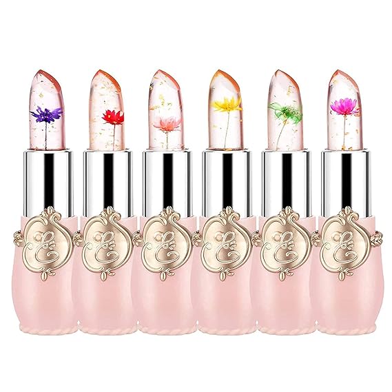 Pack of 6 Crystal Flower Jelly Lipstick, Long Lasting Nutritious Lip Balm Lips Moisturizer Magic Temperature Color Change Lip Gloss, Birthday Mothers Day Gifts, Graduation Gifts, Bulk Gifts for Women