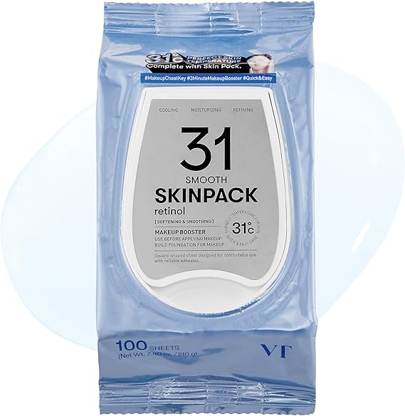VT COSMETICS Smooth Skin Pack (100 Sheets), Toner Pads with Retinol, Cooling & Hydrating, Gently Exfoliating, Skin Tightening, Quick Makeup Prep, Korean Skincare (7.40 oz.)