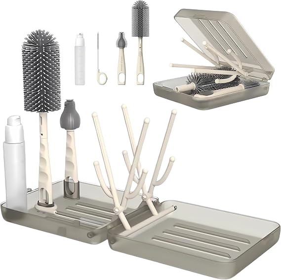 Bottle Cleaning Kit BPA Free Brush Set, 6 in 1 Travel Bottle Cleaner Kit with Silicone Brushes for Bottle, Breast Pump, Straw, Nipple - Portable Bottle Washing Kit