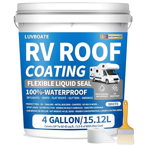 RV Roof Coating White, LUVBOATE Solar Reflective Sealant, Waterproof Flexible RV Roof Sealant for Trailers, Campers, Motorhomes Leak Repair and Maintenance (White 4 Gallon)