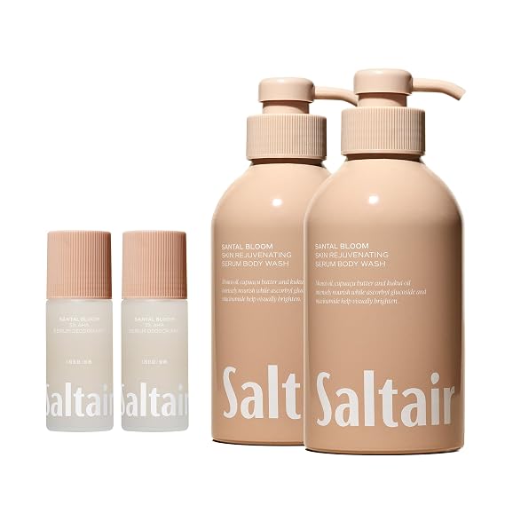 Saltair Santal Bloom Body Care Bundle Body Wash 2-Pack (2x17oz) + Serum Deodorant 2-Pack (2x1.7oz), Moisturizing Shower Gel & Aluminum-Free Odor Control, Vegan, Cruelty-Free, Travel Essentials for W