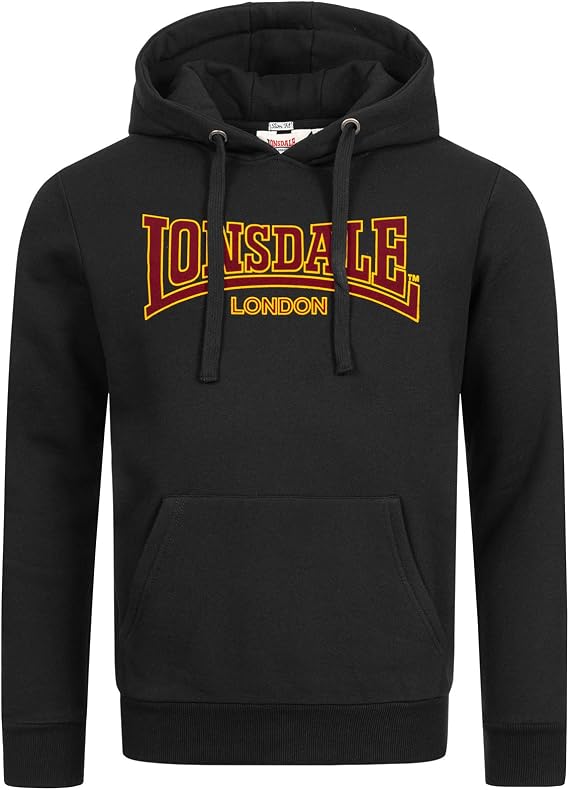 روح إنجلترا Lonsdale Men s Classic Sweatshirt Hoodie Flock Print Black Slim-Fit