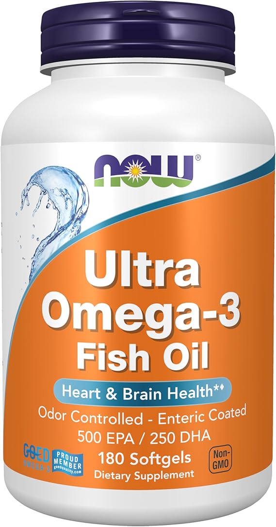 NOW Foods Supplements، Ultra Omega-3 مقطر جزيئيًا ومطلي معويًا، 180 كبسولة هلامية