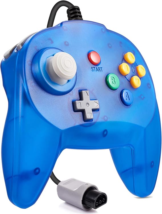 KIWITATA البسيطة لعبة تحكم ل الرجعية N64 وحدة التحكم، الكلاسيكية N64 السلكية 64 بت عن بعد تحكم ترقية جويستيك جيمباد استبدال واضح الأزرق