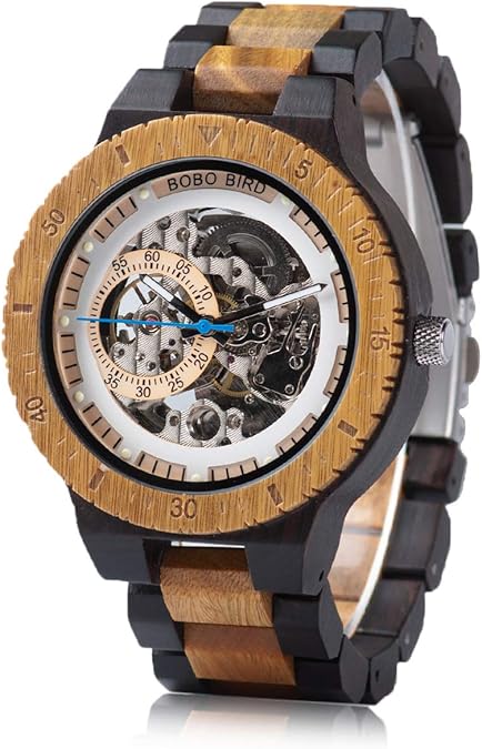 BOBO BIRD Mens Automatic Mechanical Wood Watch Personalise Customize Men Luxury Wooden Wristwatch - Green