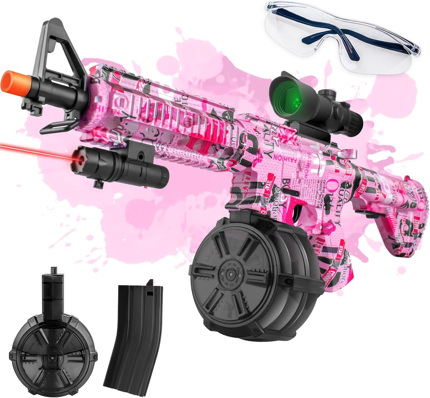 Gel Splatter Blaster for Orbeez with Drum and Scope,Splatter Blaster for Orbeez, Manual & Automatic Dual Mode Orby Blaster for Outdoor Activities, Ages 18, Pink Splat