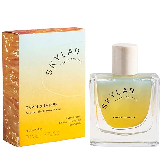 Skylar Capri Summer Eau de Parfum - عطر مضاد للحساسية ونظيف للنساء والرجال ، نباتي وآمن للبشرة الحساسة - عطر الحمضيات والفواكه ، البرغموت ، زهر البرتقال والبرتقال - 50 مل / 1.7 أونصة سائلة
