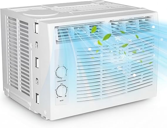 5000 BTU Window AC Unit,Cools Rooms 150 Sq.Ft, Low-Noise & Energy Saver for Bedroom, Office, Dorm (Quick-Install Kit)