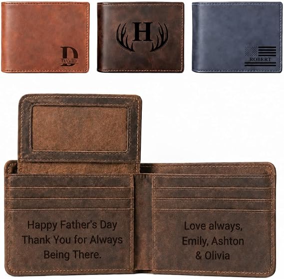 Personalized Handmade Genuine Leather Wallet for Men | Custom Engraved Name & Initial | Customized Monogram Wallet Gift for Dad, Husband, Boyfriend | Birthday, Father's Day Present
