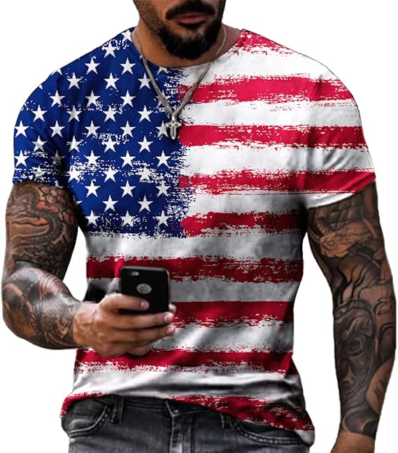 Men's Short Sleeve Patriotic American Design with Eagle and Flag Premium T-Shirt