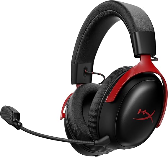 سماعة الألعاب اللاسلكية HyperX Cloud III S، 2.4 جيجا هرتز، بلوتوث، عمر البطارية يصل إلى 120 ساعة 2.4 جيجا هرتز/200 ساعة بلوتوث، برامج تشغيل بزاوية 53 مم، ميكروفون قابل للفصل 10 مم، أسود/أحمر قابل للتخصيص