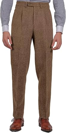 بنطلون تويد رجالي بقصّة Slim Fit مطوي مع إغلاق بسحاب وأزرار لحفلات الزفاف
