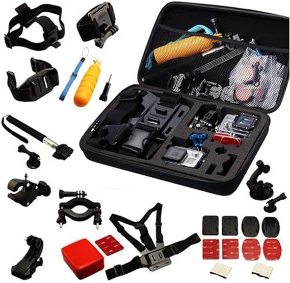 Navitech 30-in-1 Action Camera Accessories Combo Kit with EVA Case Compatible with Gearmax W8 WiFi | GeeKam 4k |Geonaute 360GitUp |GIT2PGoClever DVR Extreme