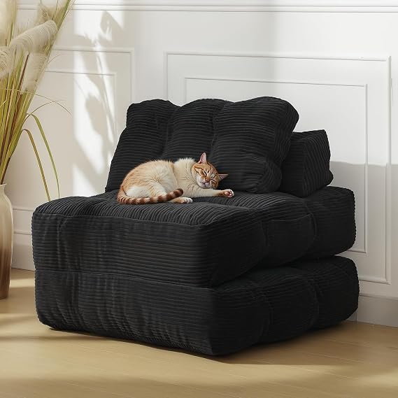 Folding Sofa Bed, Black Convertible Folding Out Sofa Bed for Small Spaces, 1 Person Sleeper Sofa with Pillow, Compact and Versatile Sofa Couch for Living Room or Guest Room, No Assemble Required